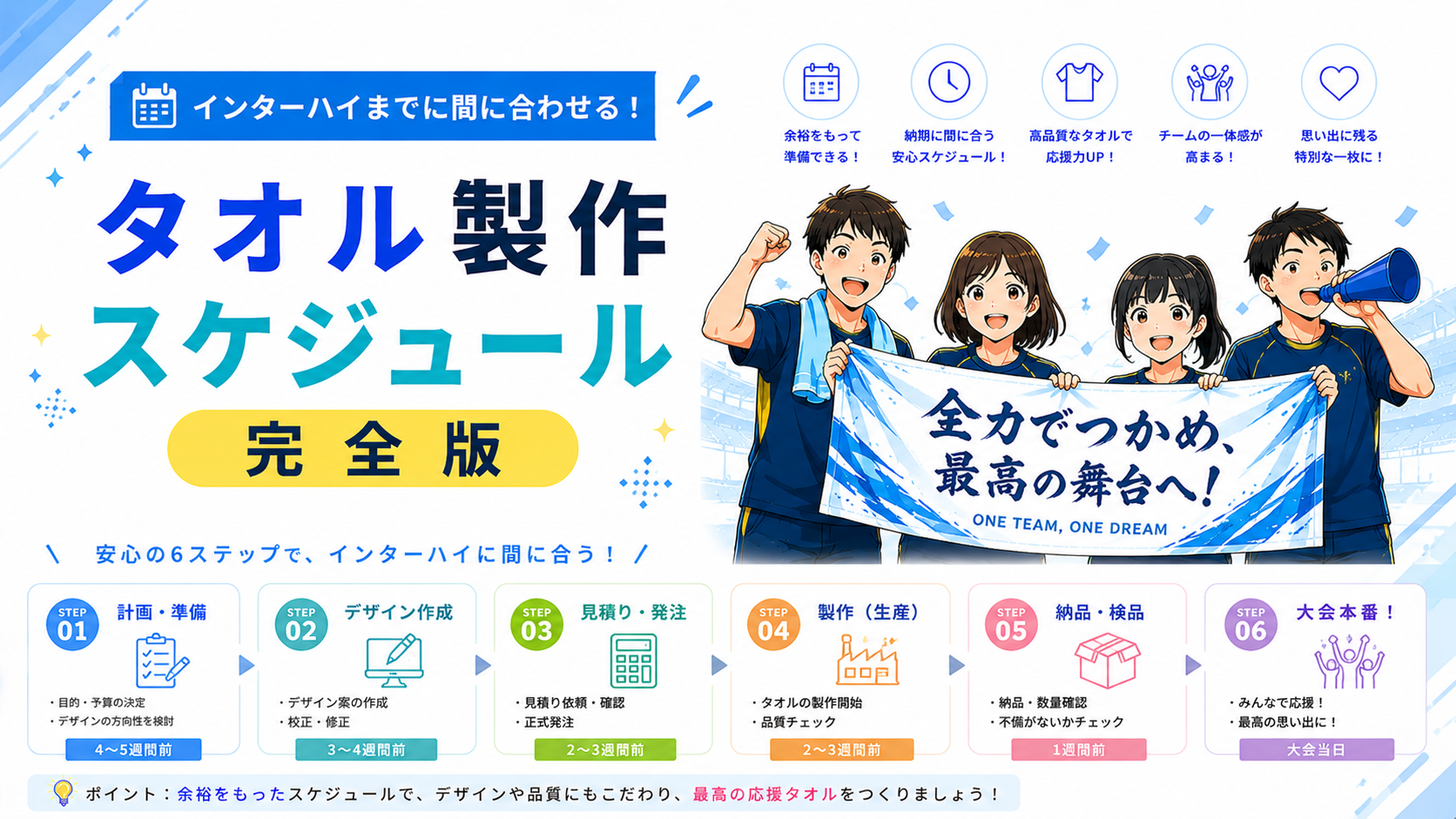 インターハイまでに間に合わせる！タオル製作スケジュール完全版｜失敗